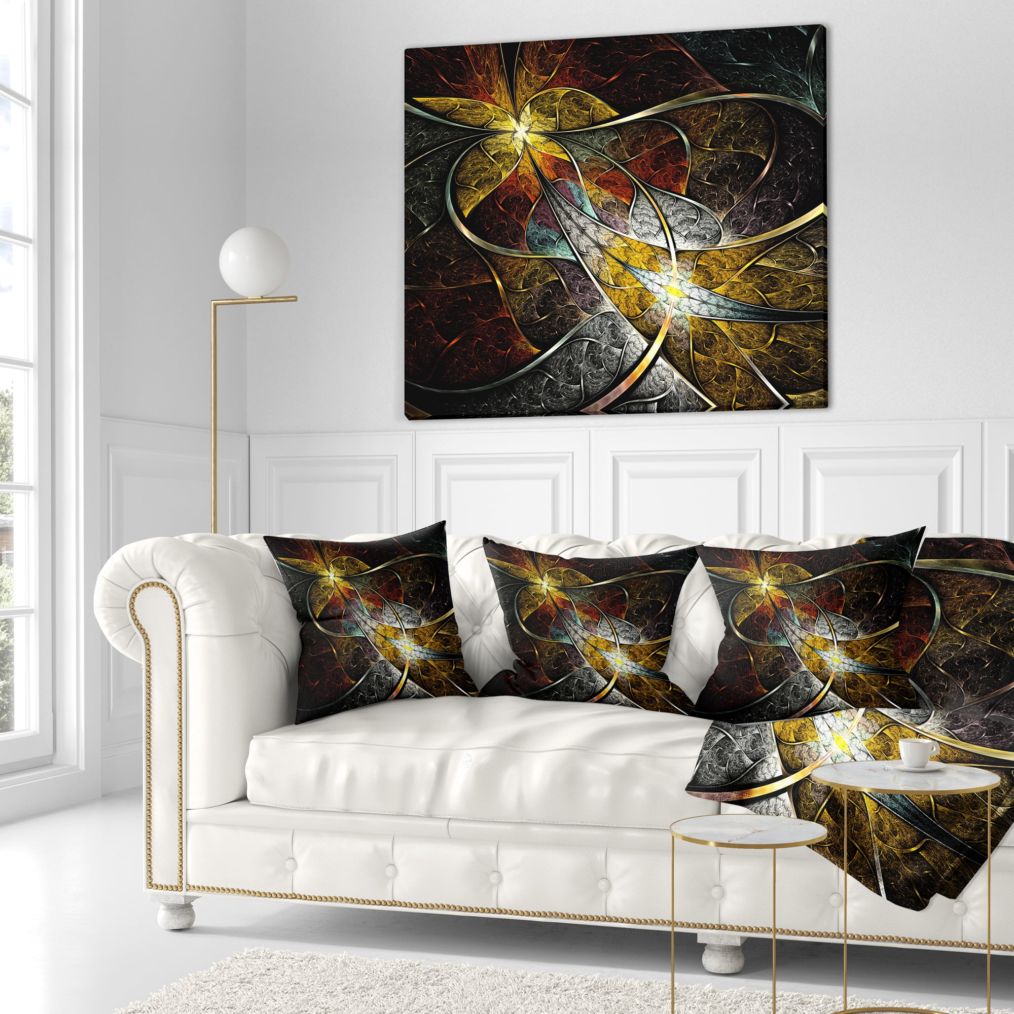 Designart Symmetrical Fractal Flower - Floral Throw Pillow - 18x18