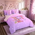 thumbnail image 2 of Manfei Floral Butterfly Letter F Twin Bedding Sets, Sparkle Print Pink Bedding Comforter Set for Girls Women, Pink Reversible, 7pcs, 2 of 7