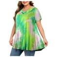 thumbnail image 1 of Heliisoer Hauts Grande Taille pour Femmes Imprimé Teinture sur Nœuds Manches Courtes Blouse Col en V Plissée, 1 of 9