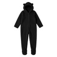 thumbnail image 3 of Kids Hooded Onesie Fleece Footed Jumpsuit with Bear Ears, Full Zip One Piece Cozy Sherpa Loungewear for Boys Girls, Black 10Y, 3 of 8