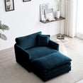 thumbnail image 2 of Blue Chenille Reading Chair | Stretch Legs on Ottoman in Home, 2 of 6