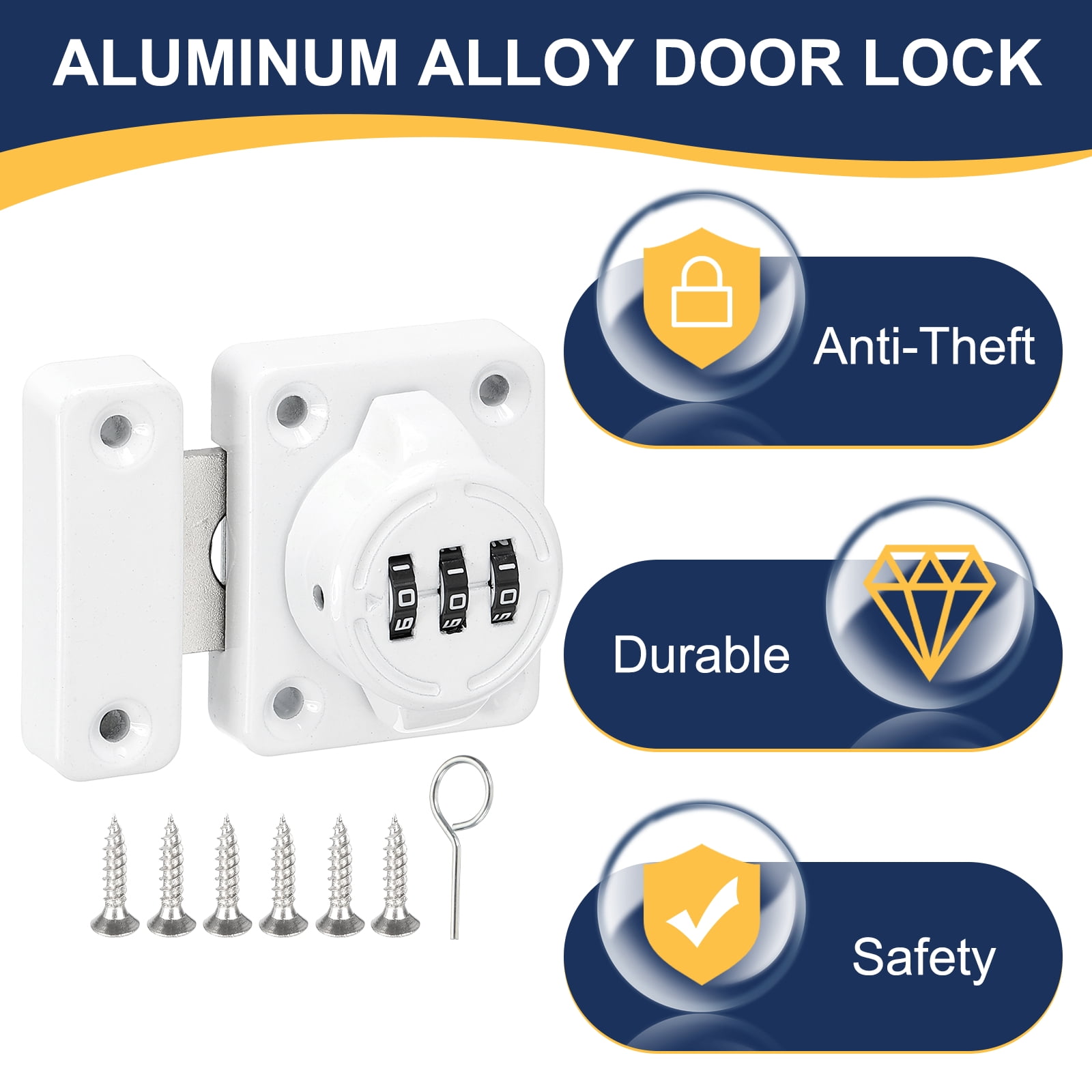 2Pcs Combination Cabinet Latch Metal Keyless Drawer Lock, White