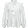 thumbnail image 2 of Women's Fall Long Sleeve Collar V Neck Button Down Ruffle Blouse Victorian Shirt Tops, 2 of 5