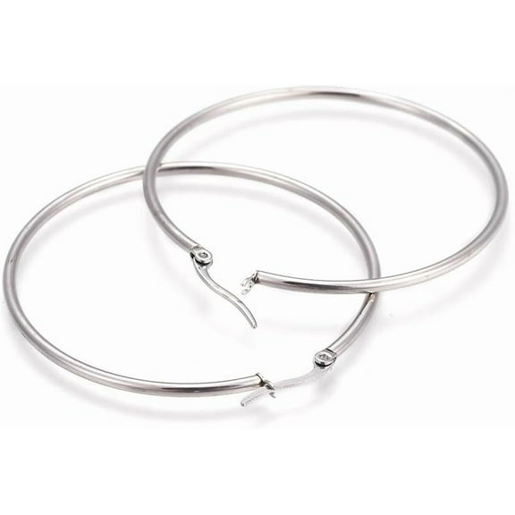 2 pairs 304 Stainless Steel Large Hoop Earrings Circle Big Hoops Earring for Women sterling silver hoops earrings of45mm