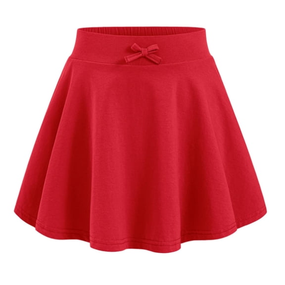 XEGLSBU Girls Dresses Size 6X-7 Girls Casual Summer Skirt with Bow Solid Color Athletic Tennis Skirt for Comfortable Stretchy Waistband Playwear Red Size 5-6 Years