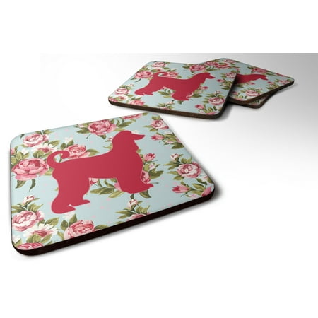 

Caroline s Treasures BB1066-RS-BU-FC Set of 4 Afghan Hound Shabby Chic Blue Roses Foam Coasters 3 1/2 x 3 1/2 multicolor