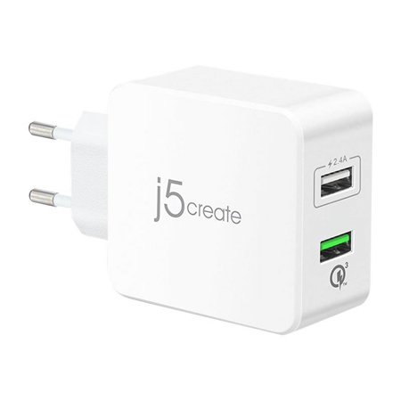 UPC: 0847626001734 | j5create – Power adapter – 18 Watt – 2.4 A – QC 3.0 – 2 output connectors (USB)