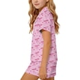 thumbnail image 6 of Babcutegg Summer Printed Short Sleeve Two-Piece Set for Kids – Turn-Down Collar Top with Matching Shorts, Lightweight Homewear Outfit for Warm Weather Pink Size 11-12, 6 of 8