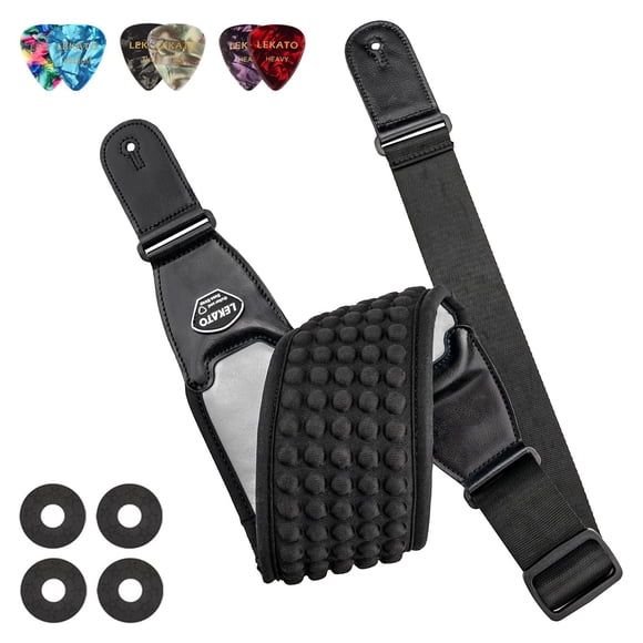 Correas de guitarra LEKATO para guitarra eléctrica y bajo de 3,5 cm de ancho, color gris