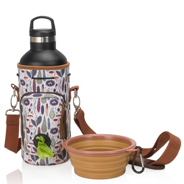 Made Easy Kit Water Bottle Carrier with Pocket for Dog Poop Waste Bags and Adjustable Padded Shoulder Strap
