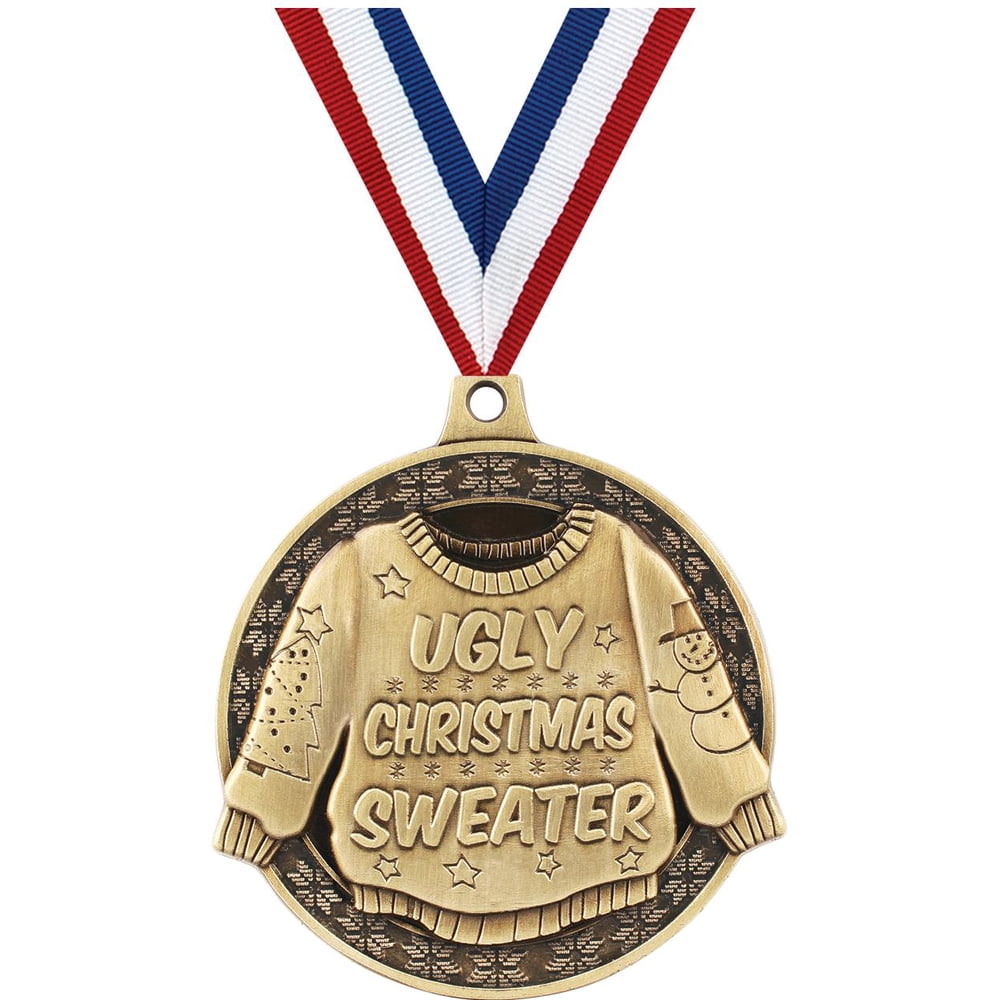 Ugly Christmas Sweater Medals 2 Gold Diecast Ugly Christmas Sweater
