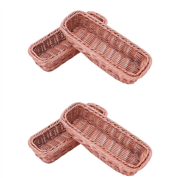 Cesta Rectangular De Mimbre Tejida A Mano Para Cubiertos - Organizador De Utensilios De Cocina Color Café Claro Tamaño Mediano