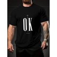 thumbnail image 1 of Men'S 3D Print Round Neck T-shirt, Loose Top OK Letter Pattern Breathable Casual Short Sleeves Polyester Tops for Summer Weekend Casual, 1 of 5