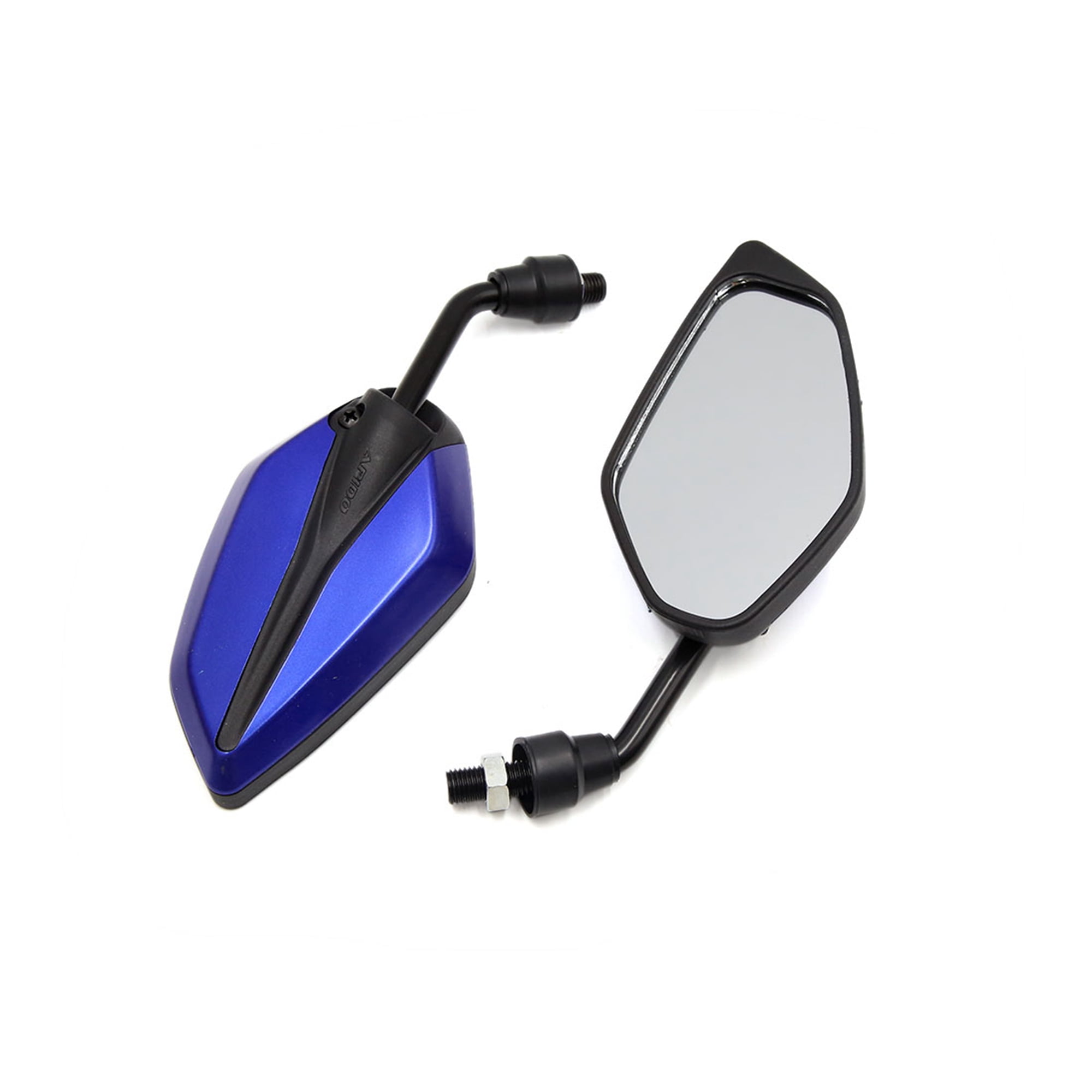 Pair Blue Black Adjustable Polygon Rear Side View Mirror for Motorcycle Scooter