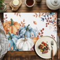 thumbnail image 4 of Fall Thanksgiving Placemats Set of 2 Orange Blue Grey Pumpkins Maple Leaves Heat Insulated Linen Place Mats, Washable Stain-Proof Table Mats for Dining Tables Holiday Decor 13x19inch, 4 of 9