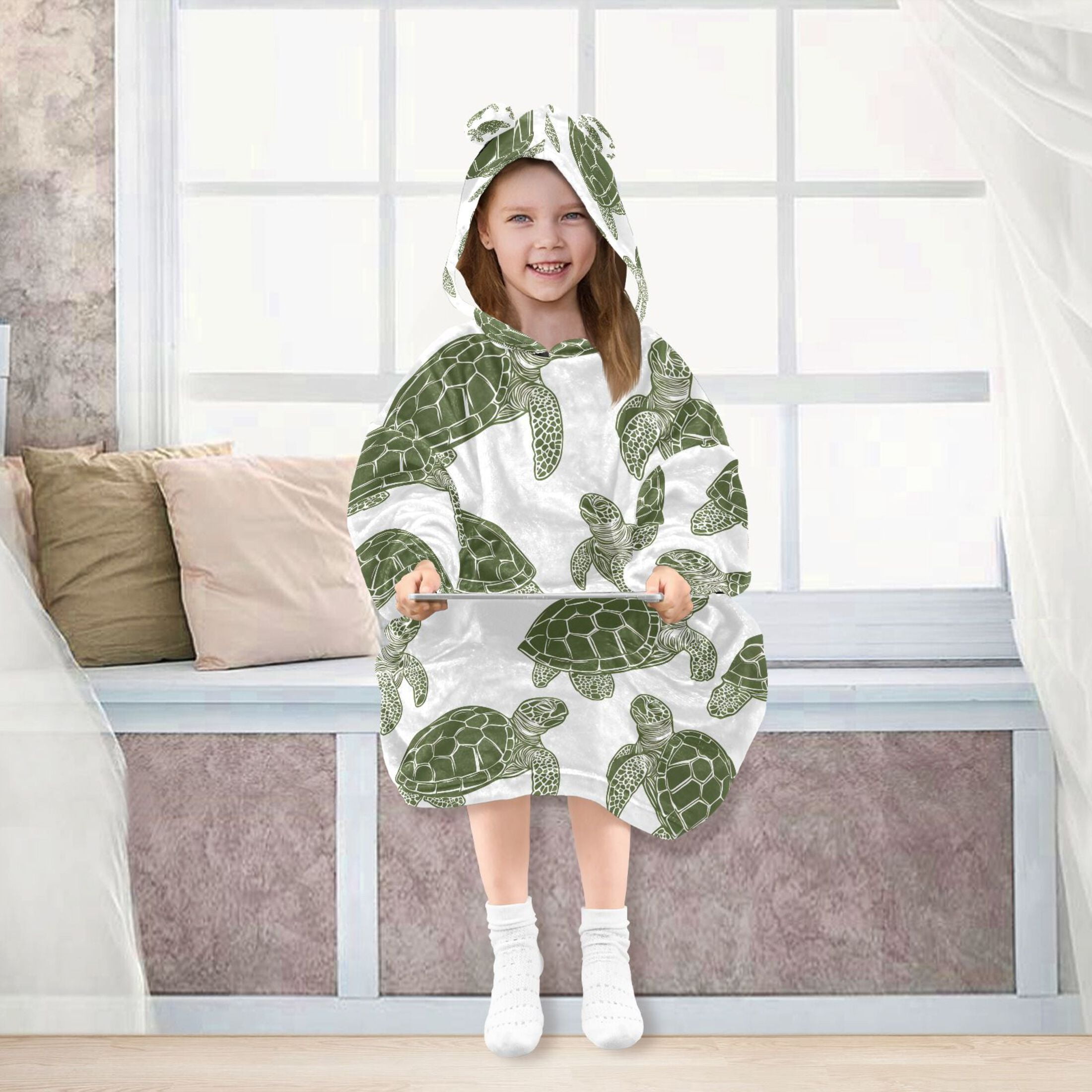 joogoo Blanket Hoodie for Turtle Retro Oversize Sweatshirt 3-14 YR L