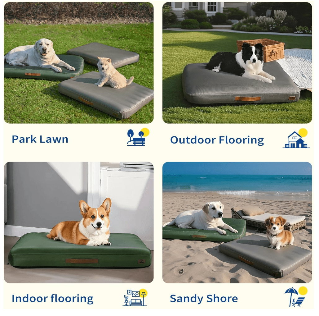 Outdoor Inflatable Dog Bed for Small Dogs, Winter Outdoor Travel Dogs Met with Removeable Cover, Inflated Dog Bed Waterproof Summer Pet Mat with Anti-Slip Bottom, Rock Grey, 36x27 inch