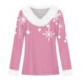 thumbnail image 5 of TrdSipl Women 2025 Fall T Shirts Cute Christmas Snowflake Print Tee Tops Xmas Long Sleeve V-Neck Fur Trim Shirts, 5 of 7
