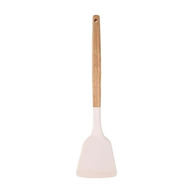 Aodebiao White Wooden Handle Silicone Kitchen Utensil Set - 6-Piece Non-Stick Cookware Safe Spatula, Spoon & Food Clip with 360° Rotating Storage Holder, Heat-Resistant to 240°C (Modern Design)