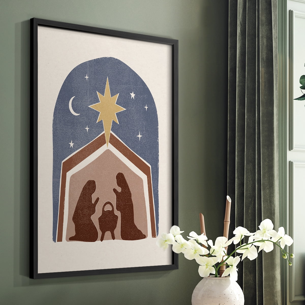 Boho Nativity I Framed Print in Black Solid Wood Framed Print No Nail Hanging