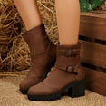 thumbnail image 2 of UngA Woman's Boots Round Toe Buckle with Side Zip Slouch Flat to Low Heel Boots for Women Mid Calf Brown,Size 6, 2 of 7