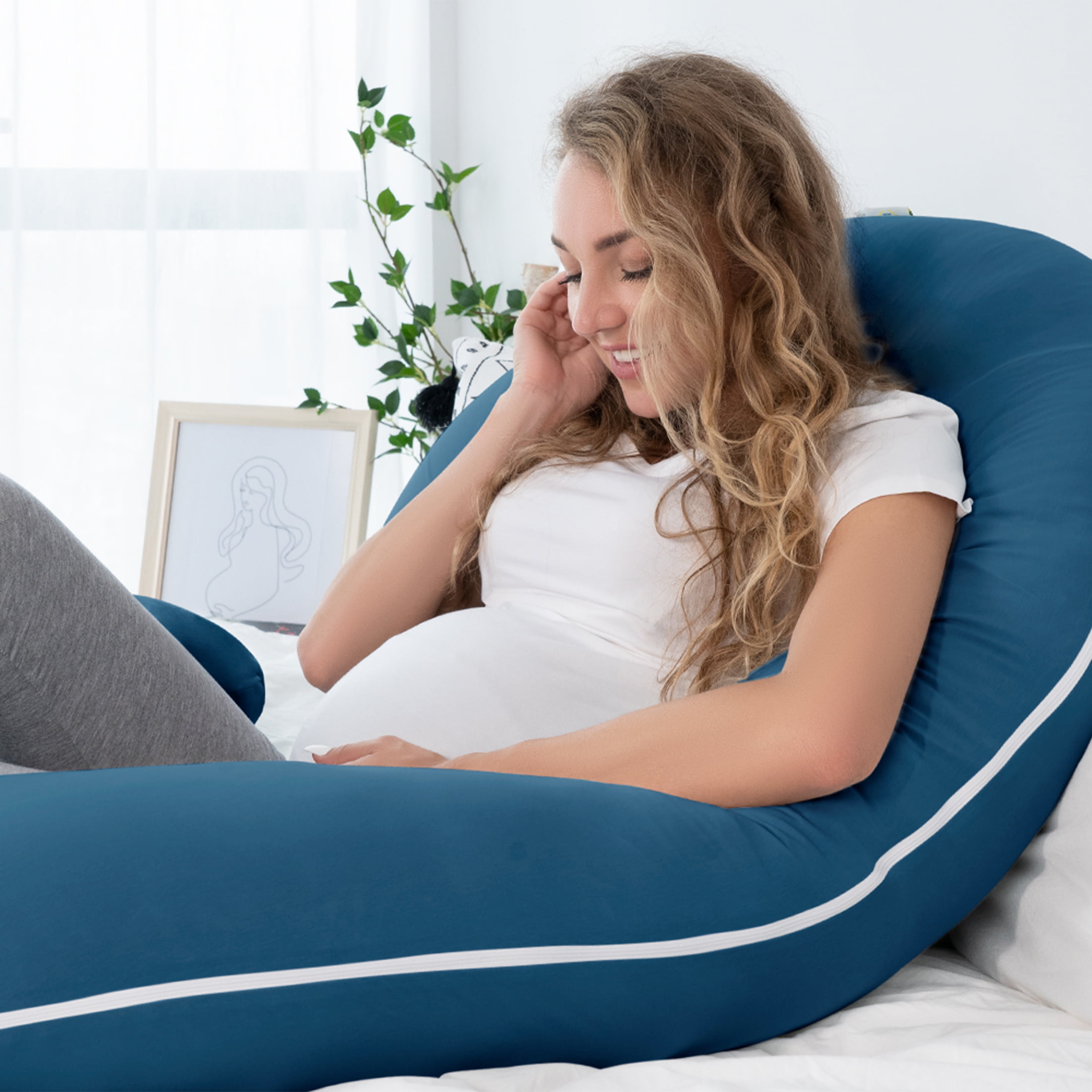 QUEEN ROSE Pregnancy Pillow, Maternity Pillow for Pregnant Women, 55 Inch U  Shaped Full Body Pillow for Sleeping Support, Reversible Minky Dot Velvet