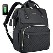 YOUI-GIFTS Laptop Backpack for Women, Quilted Fashion Business Computer Backpacks Travel Bags Purse Student Bookbag Teacher Doctor Nurse Work Backpack with USB Port Fits 15.6-Inch Laptop, Black
