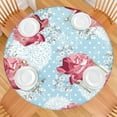 thumbnail image 2 of Round Fitted Tablecloth with Elastic Edges Fits 45"-52" Round Tables Pioneer Colorful Floral Waterproof Table Cover Washable Indoor and Outdoor for Party Kitchen Dinner Banquet Patio Picnic, 2 of 7