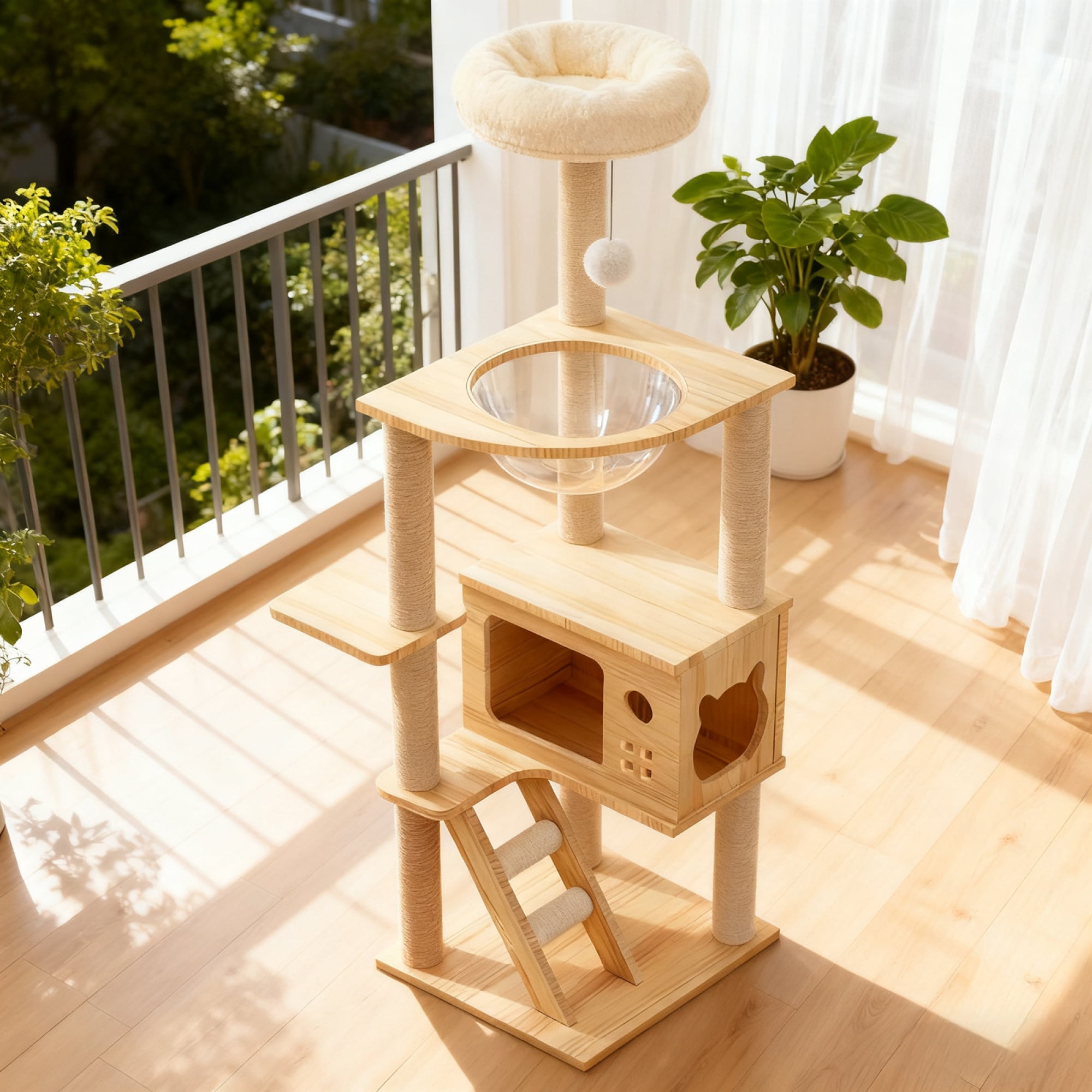 Jopath Modern Cat Tower,Cat Tree Climbing Tower,Wood Cat Tree Tower For Indoor Catscat Tree With Sisal-Covered Scratching Posts And Top Perch, Clear Pod For Small Large Cats