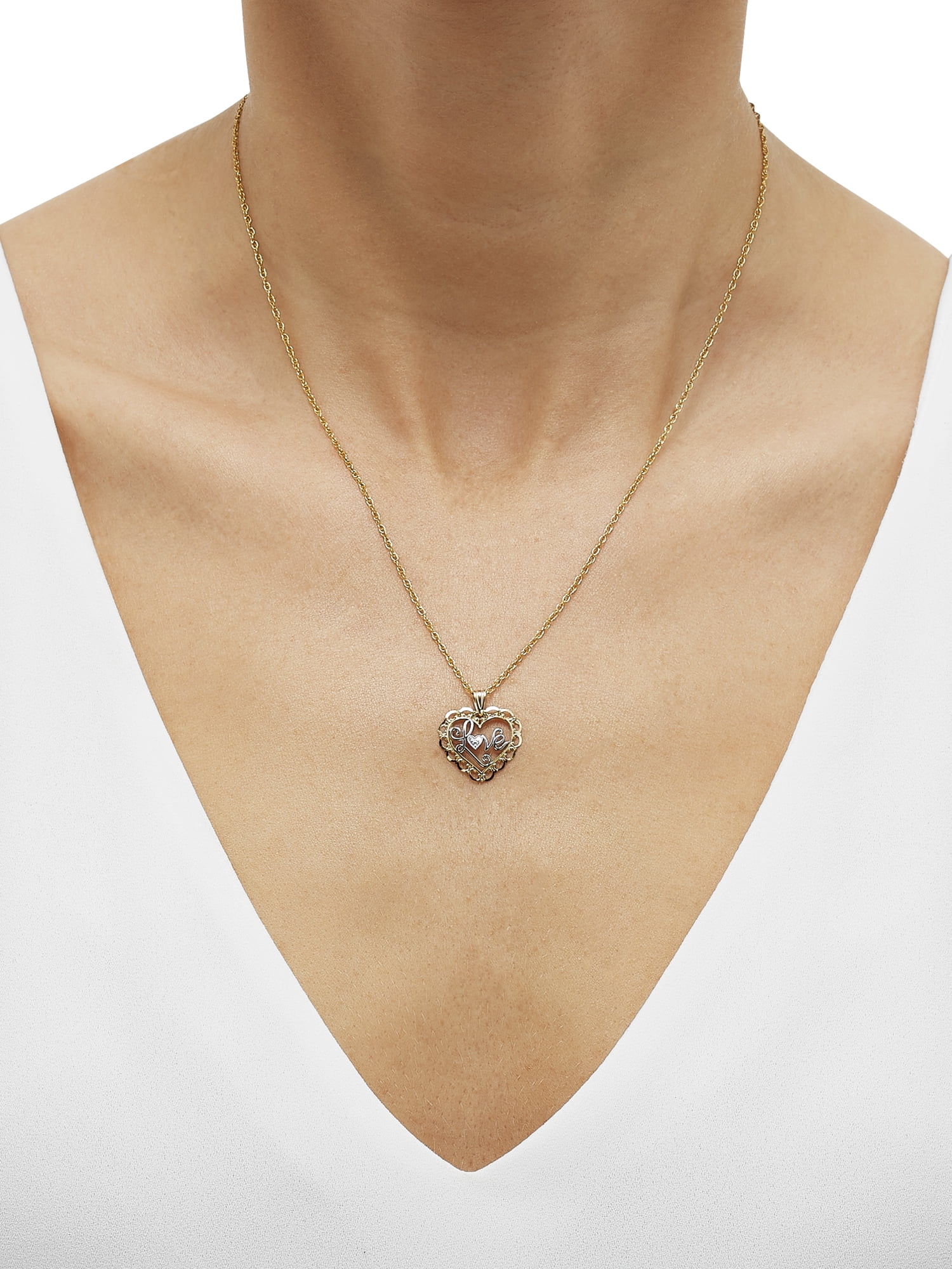 Brilliance Fine Jewelry 10K Yellow Gold with Rhodium Love Hearts Pendant,18"