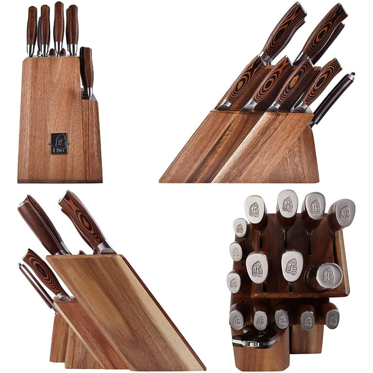 SINLOOG 17 Pieces Kitchen Knife Set with Block, 1.4116 German Steel knife  set with sharpener, 6 Pieces Steak Knife Set, Professional Chef Knife Set &  Scissor, Suitable for Home Kitchen,Non- certified warehouse