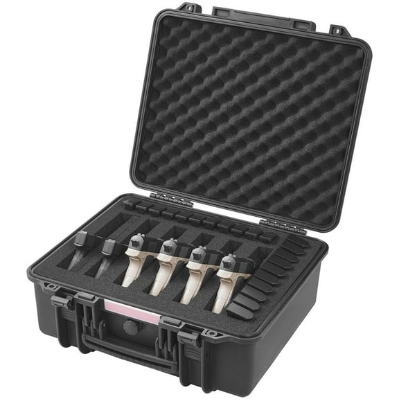 Hard Pistol Case, Holds 6 Guns, Lockable with Pre-Cut PU Foam, Secure Storage for Handguns & Accessories