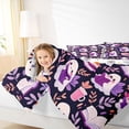 thumbnail image 4 of Homewish Cute Halloween Ghost 7-Piece King Bedding,Leaf Book Drink Print King Bed in a Bag,Dark Purple Pink,Halloween Reversible, 4 of 8