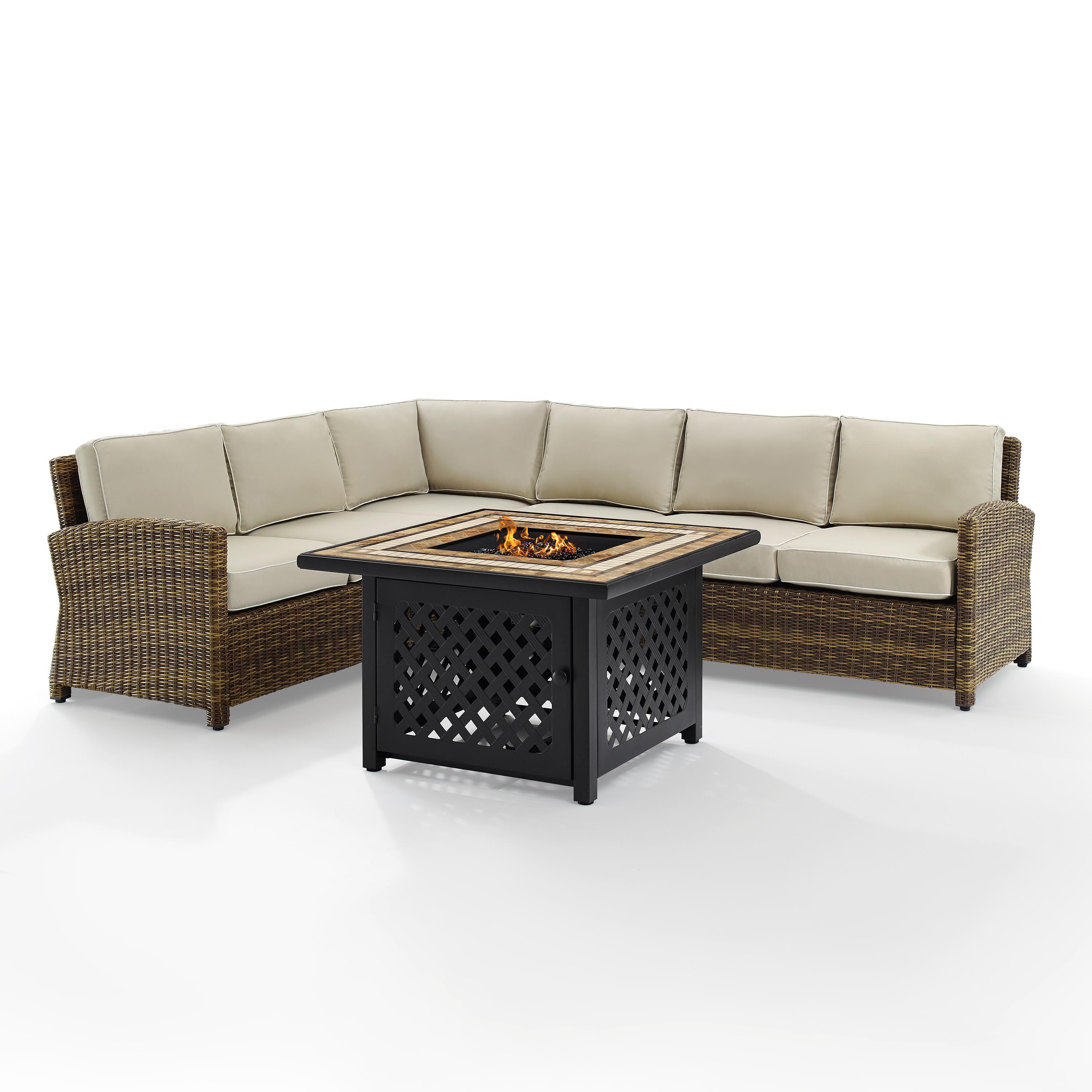Bradenton 5Pc Outdoor Wicker Sectional Set W/Fire Table Weathered Brown/Sand - Right Corner Loveseat, Left Corner Loveseat, Corner Chair, Center Chair, & Tucson Fire Table - image 4 of 9