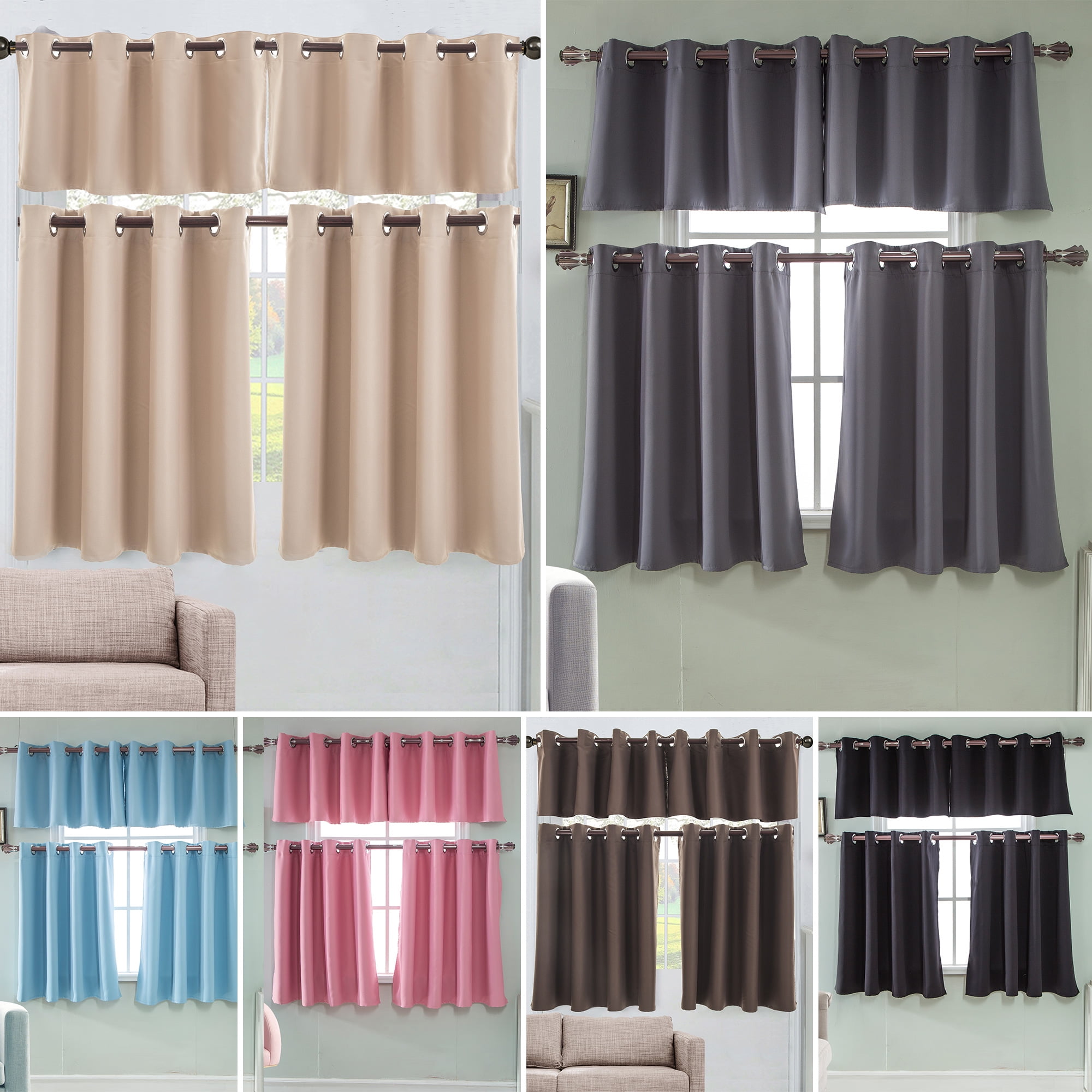 Solid Blackout Short Curtains Cafe Kitchen Window Curtain Panels Half