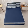 thumbnail image 4 of jejeloiu Nautical Striped Zipper Twin Comforter Sets with Fitted Sheet and 2 Pillowcases,Wave Print Zipper Bedding Set For Boys,Blue Gray,Navy Blue Reversible,4 Pieces, 4 of 7