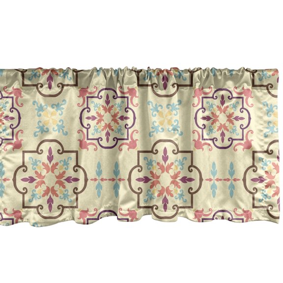 Geometric Window Valance, Colorful Floral Themed Ornamental Abstract Design in Vintage Style, Curtain Valance for Kitchen Bedroom Decor with Rod Pocket, 54" X 12", Cream and Multicolor, by Ambesonne