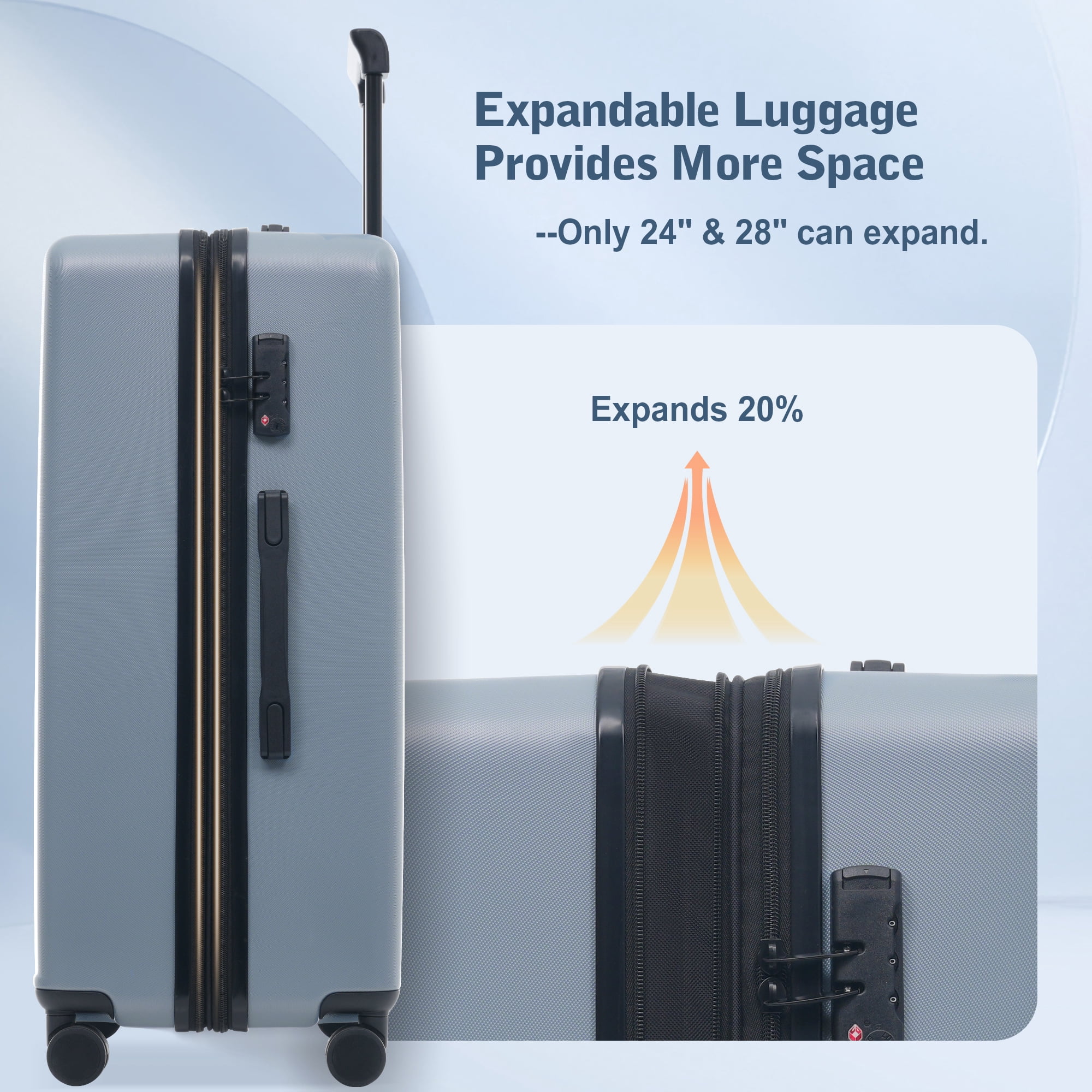 Luggage Sets 5 Piece with Front Opening, Hardside Expandable Carry On Suitcase Set with Double Spinner Wheel, Lightweight Travel Luggage with USB Port, TSA Locks(20"24"28")