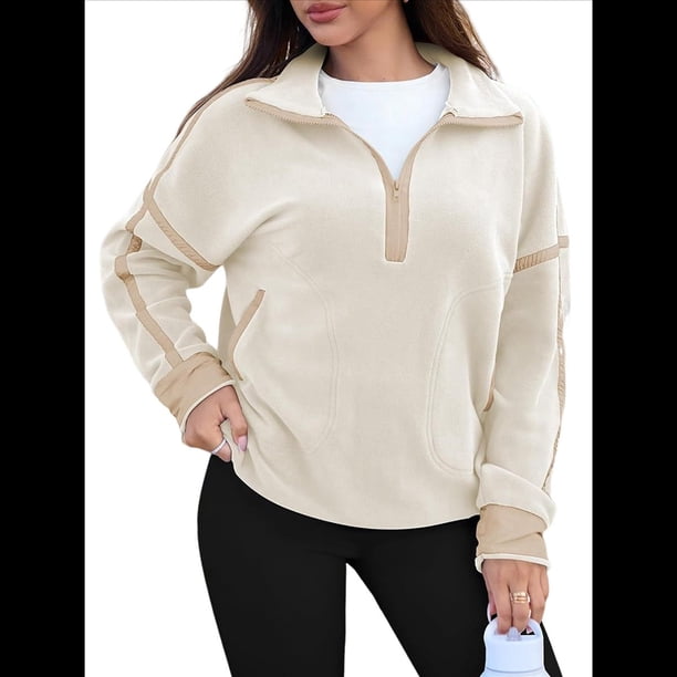 Sudadera de Mujer con Media Cremallera, Suave y Extragrande, con Bolsillos, Cálida y Afelpada. Albaricoque L