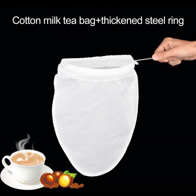 Paokuoon Milk Tea Filter Bag Reusable Filter Set 1 Set Ultra Fine Mesh Steel Ring Long Handle Cheesecloth Tea Nut Soy Milk Coffee Juice Filter