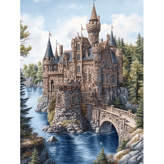 Stone Castle Lake Canvas Print/Wall Art， Suitable for Living Room， Bedroom， Office， Hallway， and Study Decoration.
