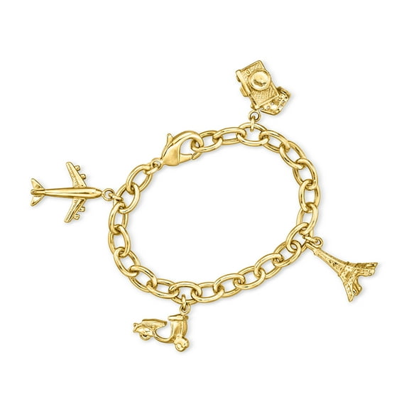 Ross-Simons Italian 14kt Yellow Gold-Plated Travel Charm Bracelet, Women's, Adult