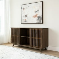 Plank Beam Mid Century Modern Solid Wood Sideboard with 2 Doors, 49" TV Stand for Living Room, Walnut