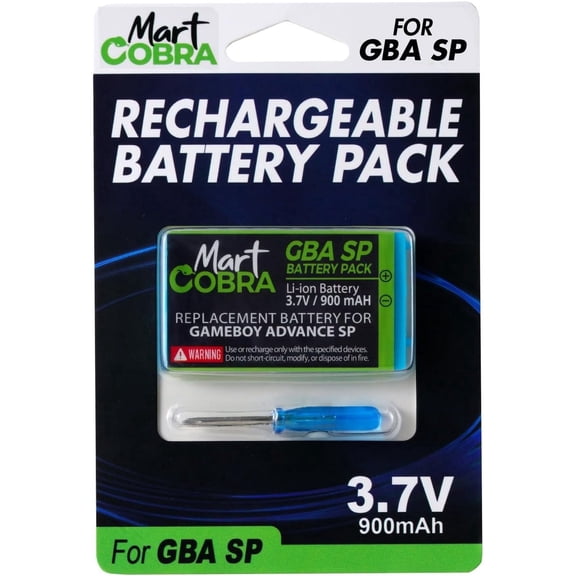 Mart Cobra Gameboy Advance SP Battery Pack (Rechargeable) with Screwdriver - Gameboy SP Battery Replacement Lithium-ion Batteries - Compatible with GBA SP Battery (3.7V 900mAh)