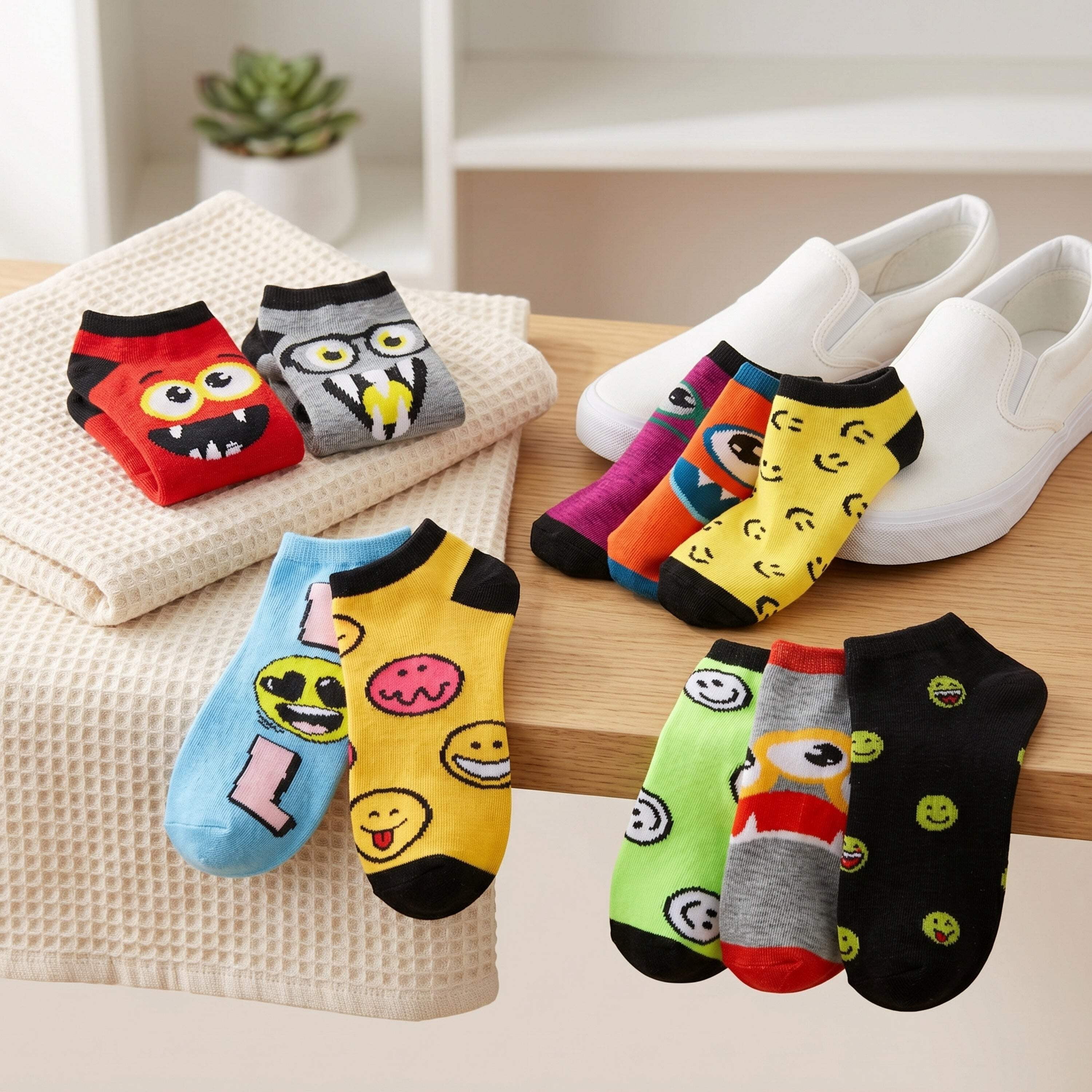 Tipi Toe Women's Colorful Patterned Novelty No Show Ankle Socks, 20 Pairs