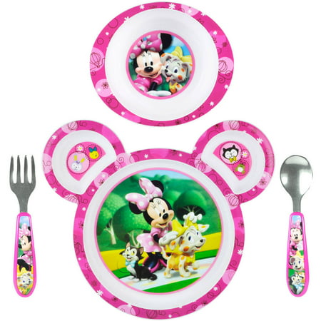 Disney Minnie Mouse Feeding Set, Minnie Mouse Plate, Bowl, Knife & Fork