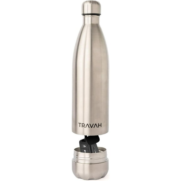 Diversion Safe Water Bottle Can With Compartment 17ounce Liquid Capacity Dry Storage Compartment Stainless Steel Vacuum Insulated BONUS with Bag (Silver)