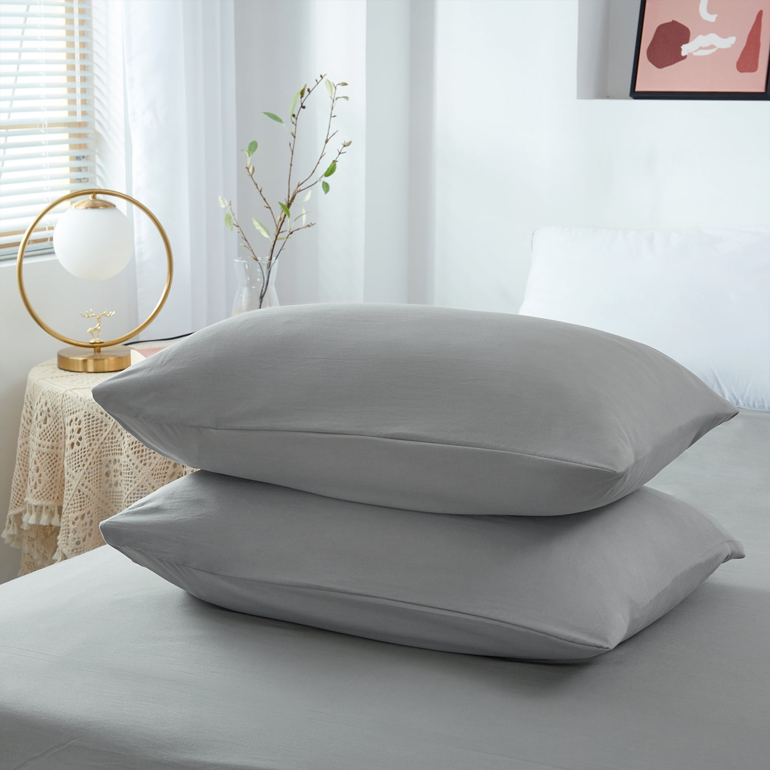 JML 3 Pieces Washed Microfiber Duvet Cover Set With Zipper, Corner Ties And 2 Pillowcases, King 90"x 104", Grey