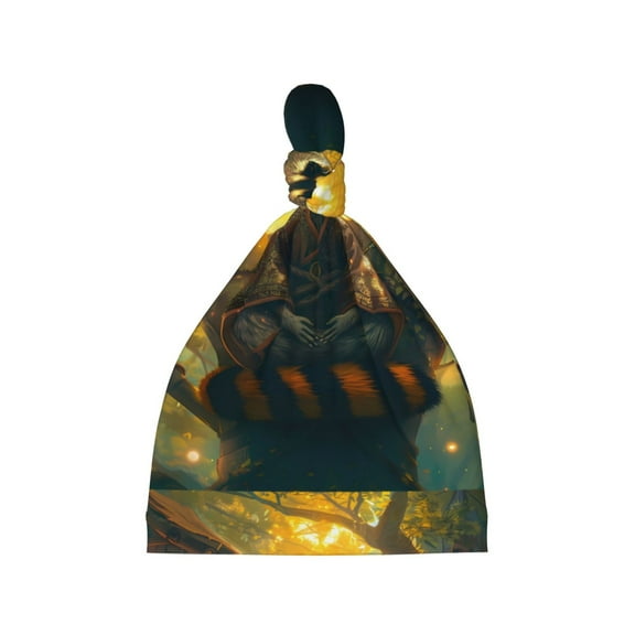 Sikiie Tree Meditating Raccoon Baby Newborn Hats, Infant Knotted Baby Hat, Beanie Top Knot Caps for Baby Boys Girls