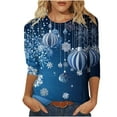 thumbnail image 3 of Nfurl Christmas T Shirts for Women Plus Size 2025 Xmas Tree Graphic Tees Loose Fit 3/4 Sleeve Crewneck Tshirts Casual Xmas Festival Clothes Blue XXL, 3 of 5
